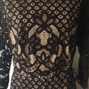 Black Lace Tan Lined Cocktail Dress